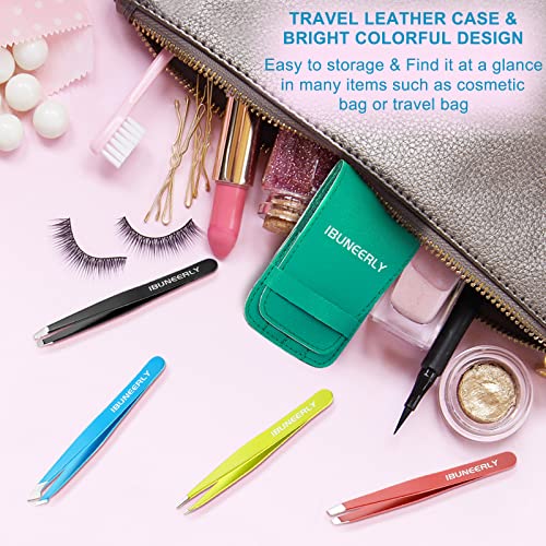 4-Piece Eyebrow Tweezers Set with Travel Case & Precision Tips