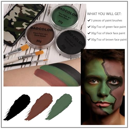 Camouflage Face Paint Set - Black Green Brown Camo Makeup Kit