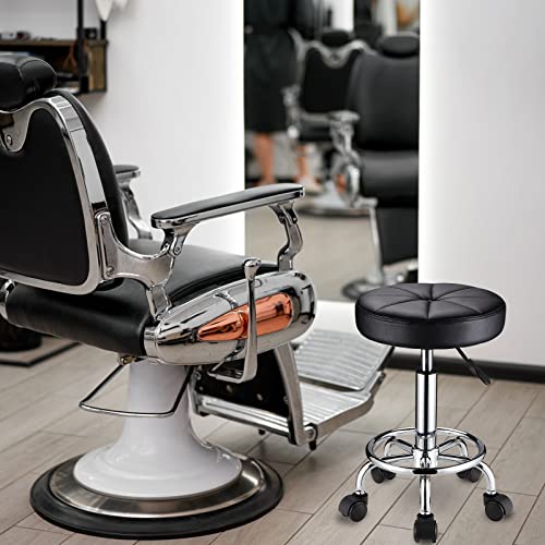 HMTOT Adjustable Swivel Beauty & Salon Stool with Wheels, Black
