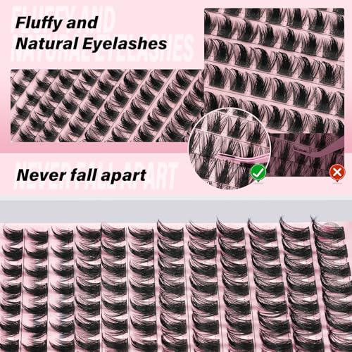 NYCAAREyelash Clusters Wispy Eyelash Clusters 144pcs D Curl 8-18mm Lash Clusters Fluffy Individual Lashes Volume Thin Band Cluster Eyelash Extensions Easy DIY for Beginners(NY02,D-8-18MIX-ZZLJ-3)