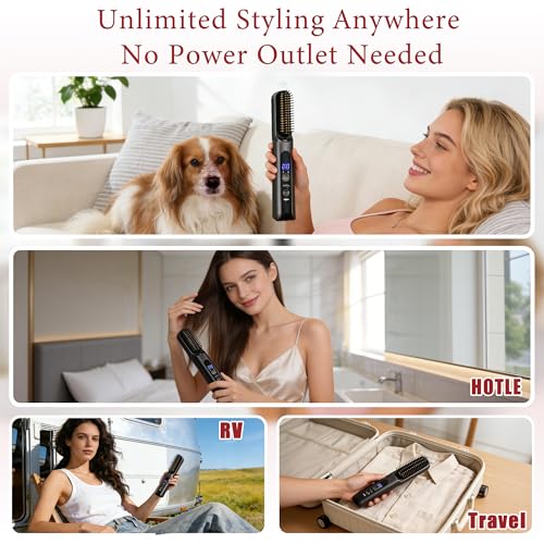 Cordless Hair Straightener Brush 2-in-1 Styling Tool