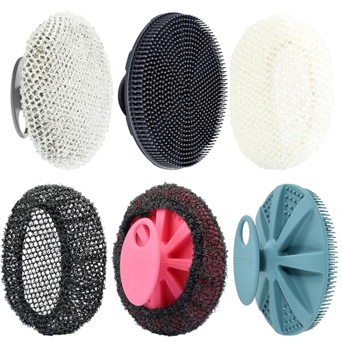 INNERNEED Food-Grade Soft Silicone Body Scrubber Shower Brush Handheld Cleansing Skin Brush, with Exfoliating Net Sponge Case (Pack of 4)