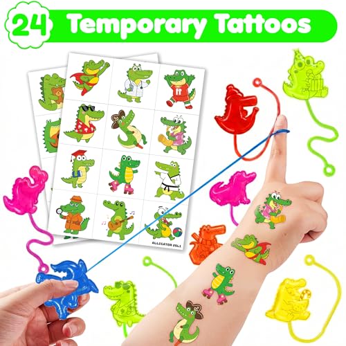 48 PCS Alligator Party Favors - Stick Hands & Tattoos