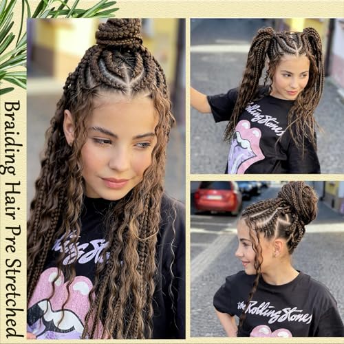 Braiding Hair Pre Stretched 20 Inch Braids Hair Extensions Brown Hair for Braiding Hot Water Setting Braiding Hair Kanekalon Braiding Hair Pre Stretched Hot Water Setting Soft Yaki Braiding Hair