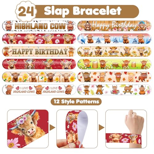 Highland Cow Party Set - 48 Tattoos & 24 Slap Bracelets