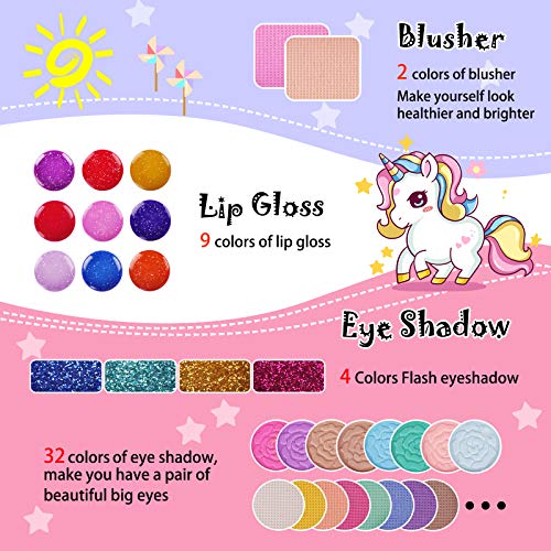 Kids Makeup Kit for Girls Washable Cosmetic Set with 36 Eyeshadows & Lip Glosses
