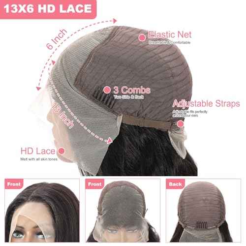 12 Inch 13X6 Body Wave Lace Front Wigs Human Hair 12A 250% Density Lace Frontal Wigs Glueless Wigs HD Lace Front Wigs Plucked with Baby Hair Natural Color