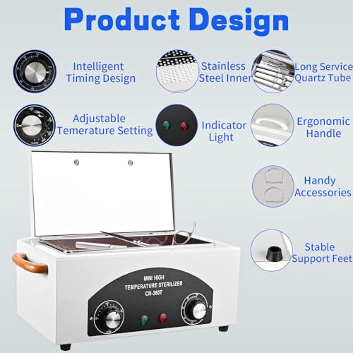 High Temperature Sterilizer Autoclave Machine, 110V 300W 1.5L Metal Tool Cleaner Machine, esterilizador de manicura, Nail Tool Sterilizer with Timer for Sundry Beauty Hair Nail Metal Tools