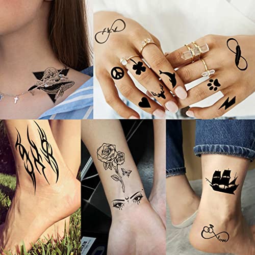 52 Sheets Temporary Tattoos for Men Women Kids Black