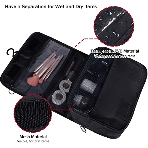 Hanging Toiletry Bag, Large Capacity Travel Organizer for Toiletries, Waterproof Oxford Fabric Travel Makeup Cosmetic Bag with Hanging Hook,(Black)