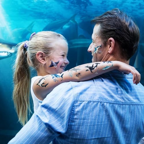 Cheerland Pre-Cut Shark Tattoos for Under The Sea Birthday Party Decorations Shark Week Ocean Sea Animal Themed Sticker Temporary Tattoo Party Favors Supplies School Rewards 108 Pcs