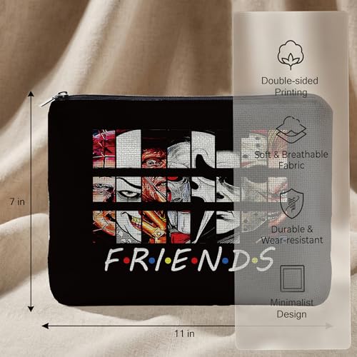 Retro Friends Makeup Bag – Horror Movie Themed Cosmetic Pouch, Large 17x11
