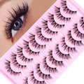 10 Pairs Cat Eye Lashes - Wispy Faux Mink D Curl