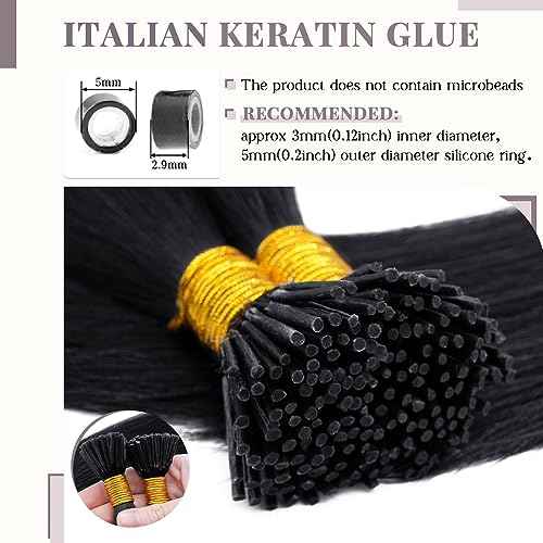 Rich Choices I Tip Hair Extensions Human Hair,100 Strands 0.5g/Strands,100% Real Remy Human Hair Extension Pre Bonded Keratin Stick In Hair Extensions Hair Piece For Women 18 Inch #1 Jet Black
