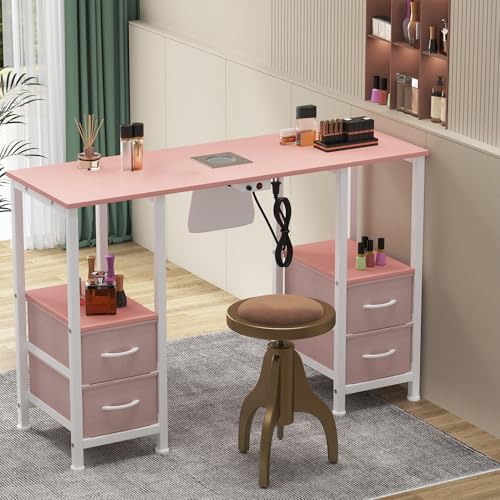 Pink Manicure Table w/Dust Collector & 4 Drawers
