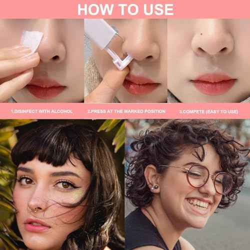 Nose Piercing Gun Kit - 6Pcs Self Nose Piercing Kit Unit Disposable Nose Piercing Gun Including 2Pcs Nose Piercing Gun with 2Pcs Built-in Nose Studs and 2Pcs Clean Tools for Nose Cartilage Tragus Helix Piercing Kit(Gold)