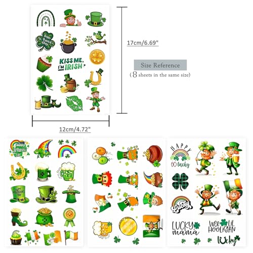 Roarhowl Temporary Tattoos, 110 Pieces, St. Patrick's Day Green Clover Design, Adults and Children 3 Years and Up Holiday party tattoos