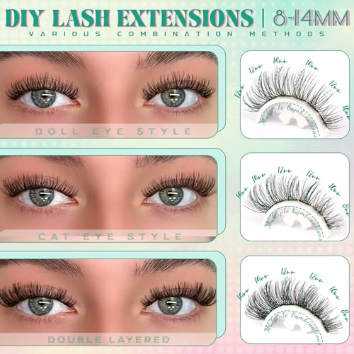 Natural Lash Clusters Wispy Eyelash Clusters 8-14mm Ultra-soft Cluster Eyelash Extensions 132pcs Lightweight Individual Lashes with Thin Band Lashes Natural Look for Beginners (Dandelion)