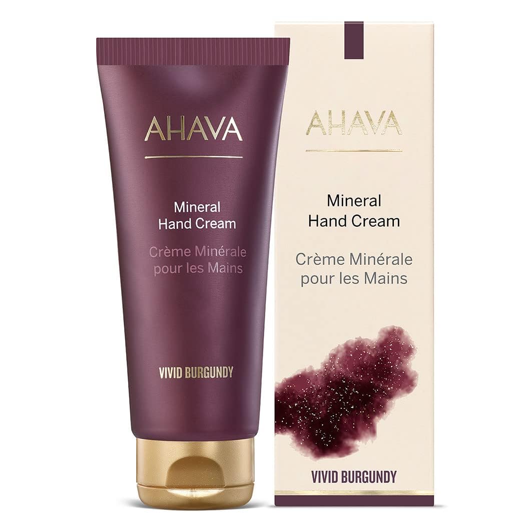 AHAVA Mineral Hand Cream Vivid Burgundy - Luxurious cream for thirsty hands for deep relief & nourishment, maintains smooth & supple hands, with exclusive Dead Sea Mineral blend Osmoter, 3.4 Fl.Oz