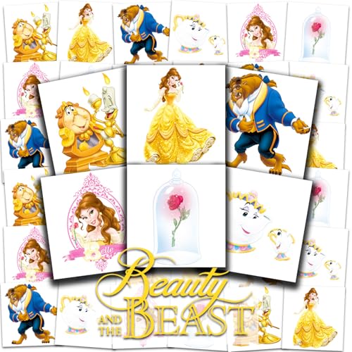 Beauty and the Beast Tattoos Party Favors Bundle - 72 Perforated Individual 2" x 2" Princess Belle Temporary Tattoos for Kids Boys Girls | Beauty and the Beast Party Supplies