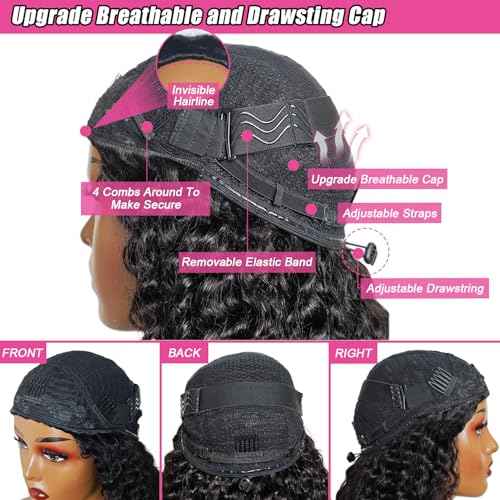 Half Wig Human Hair Curly 200% Density Upgrade Invisible Hairline Drawstring Seamless Flip Over 3 In 1 Half Wigs for Women Wear Go Glueless Deep Wave Wigs Beginner Friendly 26 Inch