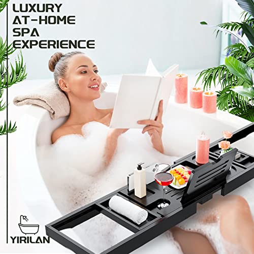 Bamboo Bathtub Caddy Tray, Expandable 28.5-41 inch