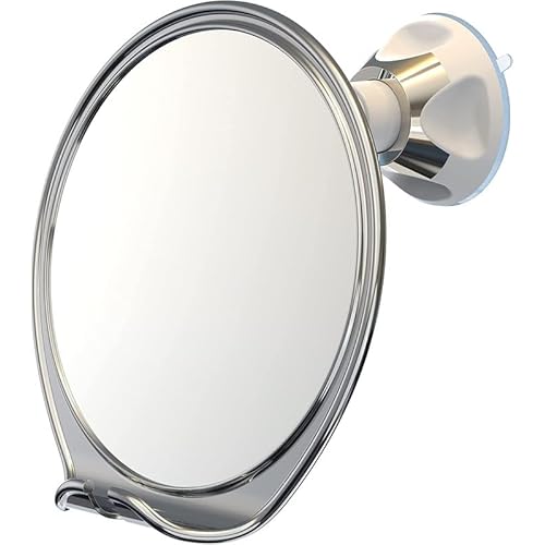 Luxo Shaving Mirror, Shower Mirror with a Razor Holder for Shaving with Powerful Suction Cup - Shatterproof Anti Fog Mirror for Shower (Chrome)
