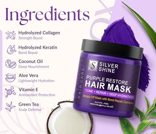 Purple Hair Mask for Gray & Silver Hair – Deep Conditioning Toner, 8oz