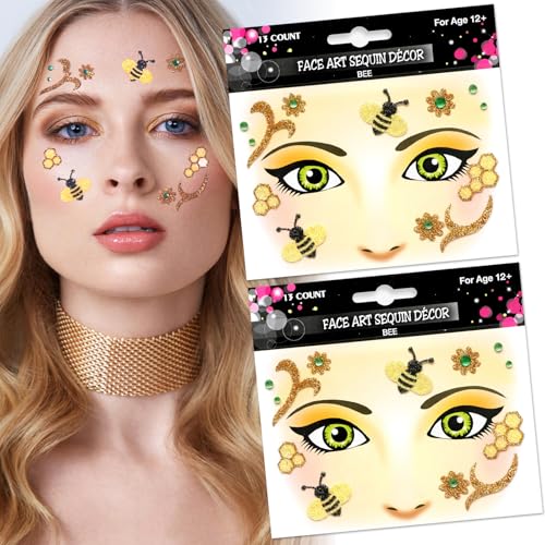 Bee Face Temporary Tattoo Stickers - 2pc Yellow