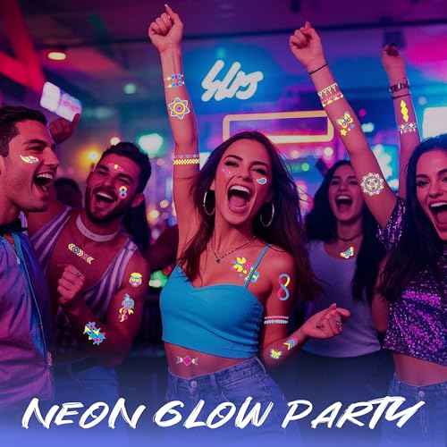 Glow in the Dark Tattoos 172 PCS ? Glow in the Dark Party Supplies, Neon Body Paint Be UV Blacklight Reactive Face Temporary Tattoos for Adults, Teens | Neon Accessories, Party Favors & Decorations
