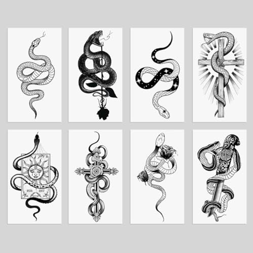 8 Sheet Snake Temporary Tattoos for Adults - Waterproof Body Art