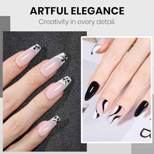 Beetles Black White Gel Nail Polish Kit - 2 Colors Hema Free Soak Off UV Gel Polish Set Same Color Same Bottle Design Manicure Salon DIY at Home for Women
