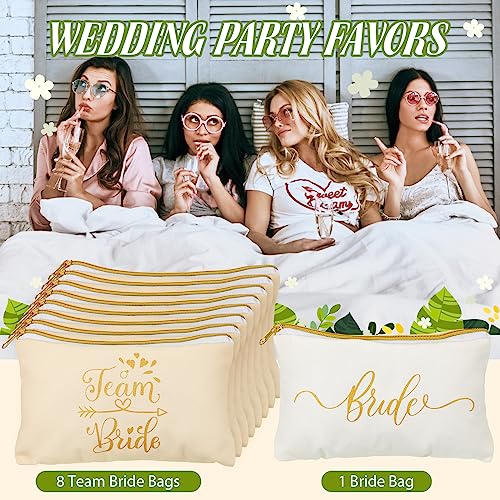 Sweetude 27 Pcs Bridesmaid Proposal Gift Bride Cosmetic Makeup Bags Bridal Hair Scrunchies Ties Heart Shape Sunglasses for Wedding Bachelorette Party Favor(Champagne, White)