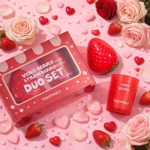 TONYMOLY Very Berry Strawberry Hydrating Hand Cream & Candle Gift Set