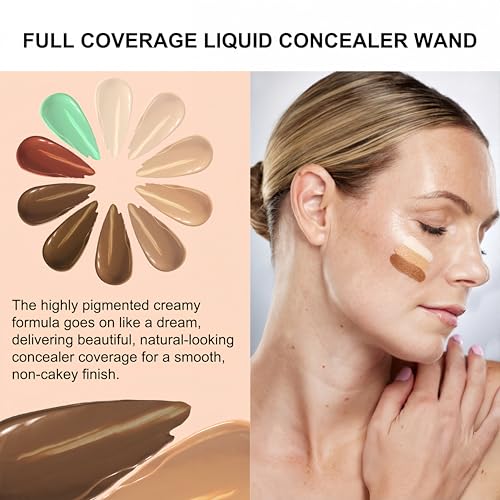 MAEPEOR Liquid Concealer Wand 10 Colors Cream Full Coverage Concealer Natural Looking and Highly Pigmented Lightweight Concealers (02 Natural)