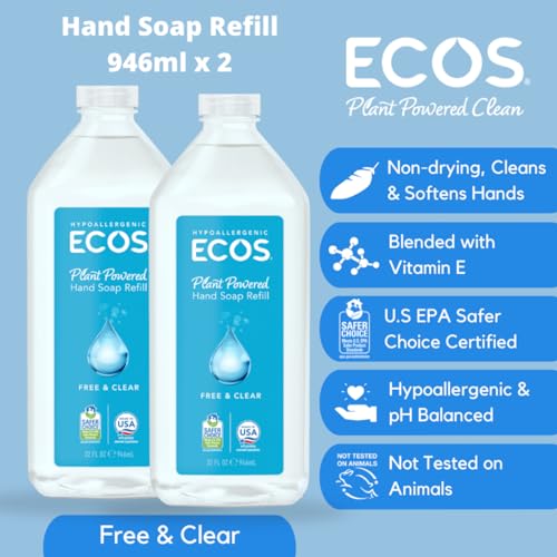 ECOS Plant-Based Hand Soap Refill, Free & Clear, 2 Pack