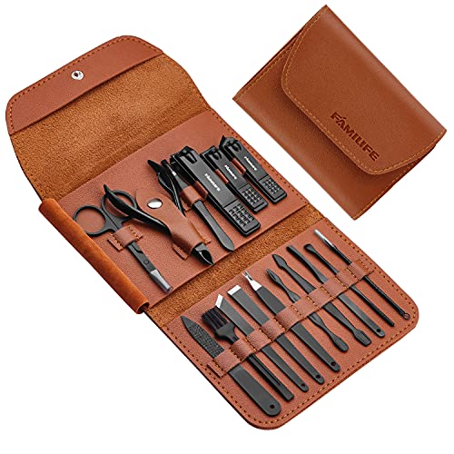 FAMILIFE Manicure Pedicure Kit Professional Nail Clippers Set Men and Women 12 Pcs and 16pcs Grooming Kit Gifts for Men