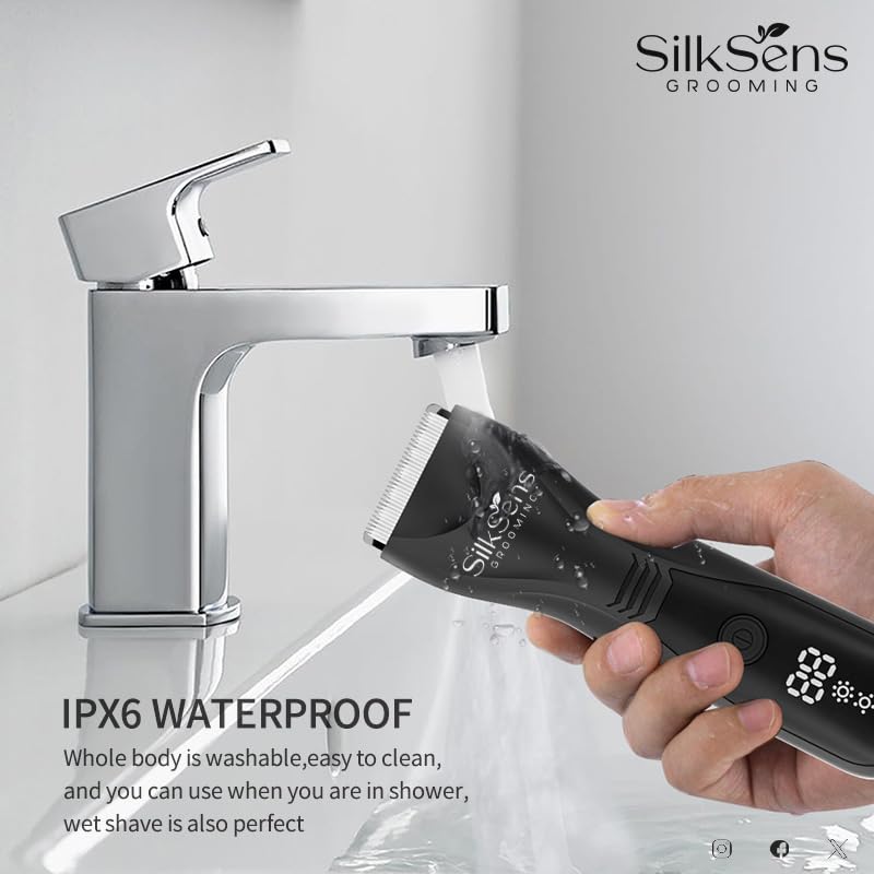 Body Trimmer and Men's Sensitive Area Razor from SilkSens with Charge Ratio Display and Luminous for Comfortable Use for Body Cleaning Waterproof