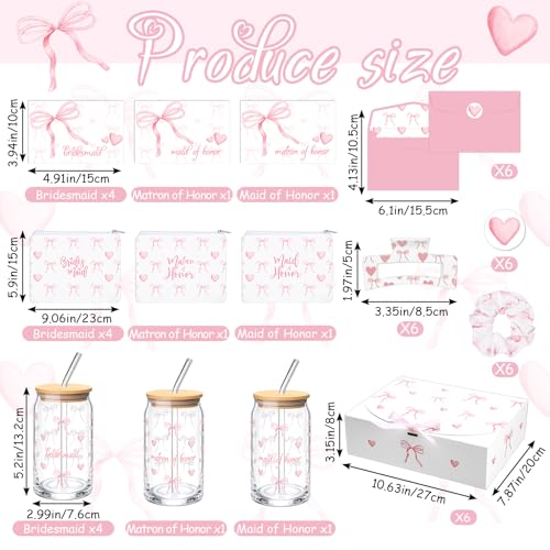 Meanplan 48 Pcs Bridesmaid Proposal Gift Box Set Bridal Shower Favor Wedding Bride Bachelorette Party Return Gift, Glass Cup Cosmetic Bag Scrunchies Hairpin Invited Card Envelope (Matron of Honor)