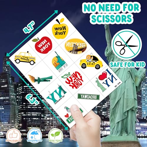 96 PCS NYC Temporary Tattoos for Kids - Pre-Cut