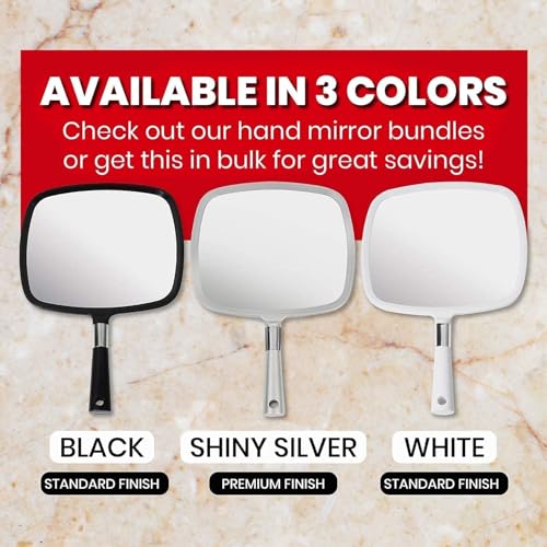 Large Hand Mirror 9" x 13" with Ergonomic Handle - Black