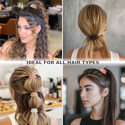 8Pcs Silk Scrunchies Hair Ties for Women & Girls, Mulberry Silk Scrunchies No-Damage Thin Satin Ponytail Holders for Hair Care