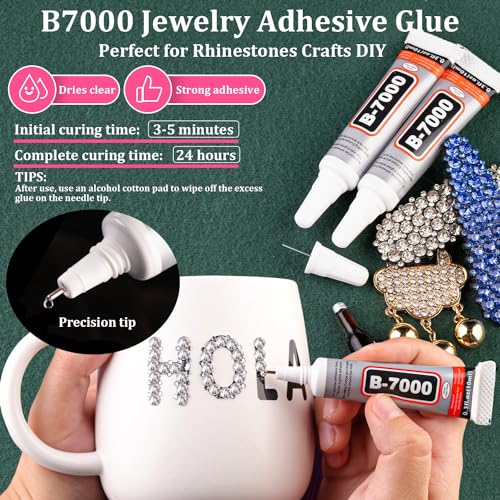 Flatback Resin Rhinestone Kit with B7000 Glue & Pickup Tools for Crafts