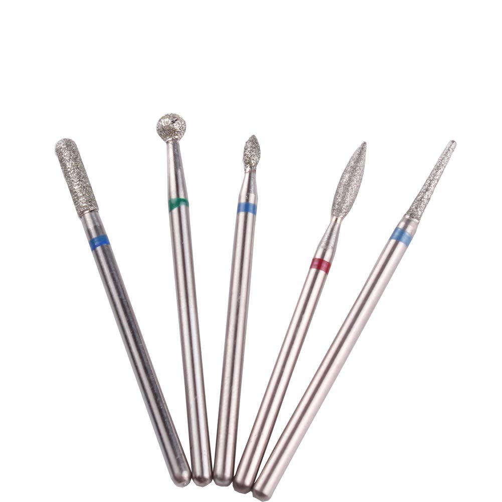 MZCMSL Russian Manicure Drill Bits, Cylinder/Ball/Flame/Needle Cuticle Bit,3/32 Shank Diamond Nail Drill Bit,5pcs