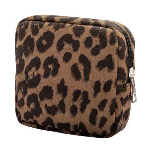 Fabric Leopard Print Makeup Bag Travel Cosmetic Case Soft Toiletry Bag with Zipper, Portable Make Up Organizer Traveling Compact Car Bag for Essentials (Brown)