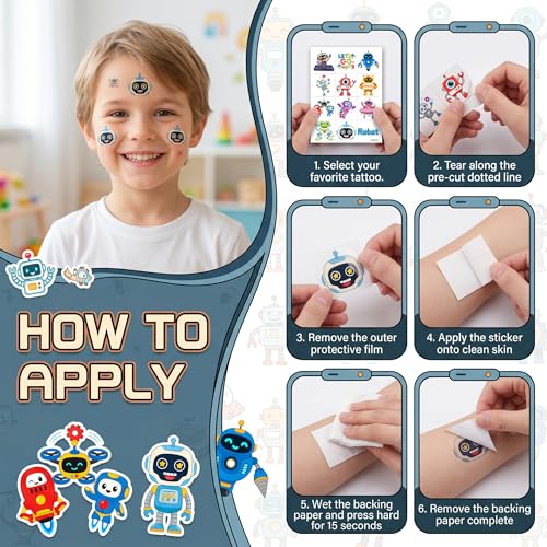 96 PCS Robot Temporary Tattoos for Kids - Waterproof Party Favors
