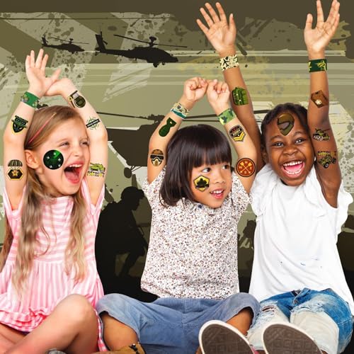 Army Party Favors Set - 36 Tattoos & 24 Slap Bracelets