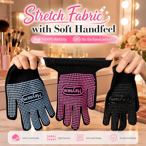 Blue HEYSAM Heat Resistant Gloves with Silicone Bumps for Hair Straighteners & Curling Irons