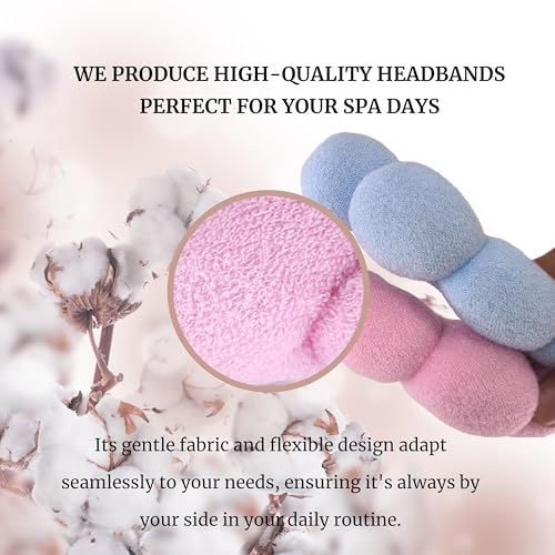 MAPICNNT Spa Headband for Washing Face With Wristband, Cute Makeup Headband, Puffy Spa Headband, Terry Towel Versed Headband, Skincare Headband,Spa Headband and 2 Pcs Wristband Set (Pink)