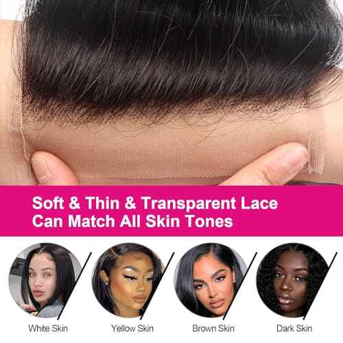 5x5 Transparent HD Lace Closure Human Hair Straight Lace Closure Unprocessed Virgin Human Hair Invisible Lace Frontal Closure Pre Plucked with Baby Hair Natural Black Color 14 inch